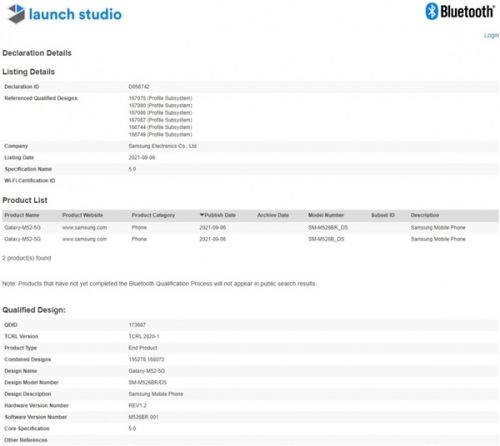 图片[1]-三星M52通过蓝牙认证：两个版本 搭载骁龙778g芯片-玩转网