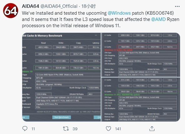 图片[2]-赶快升级！测试版Windows 11已修复AMD锐龙处理器L3缓存延迟问题-玩转网