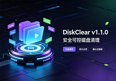 免费磁盘清理 DiskClear v1.1.0 可控清理浏览器 / 软件缓存日志-玩转网